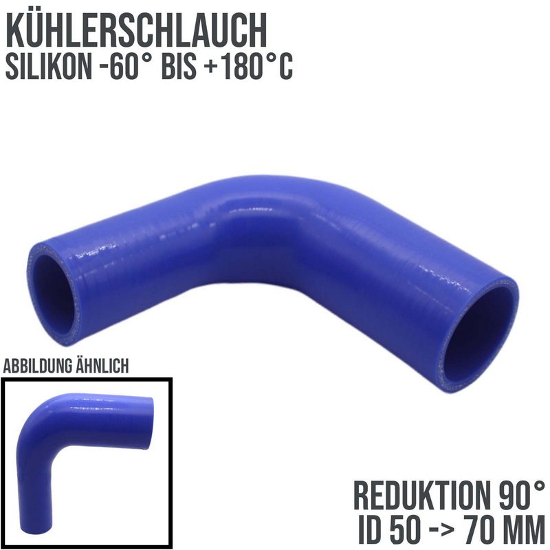 50 -> 70 mm ID Kühlerschlauch Reduktion 90° Verbinder Silikon LLK Ladeluft Kühlmittel Schlauch blau - 150mm