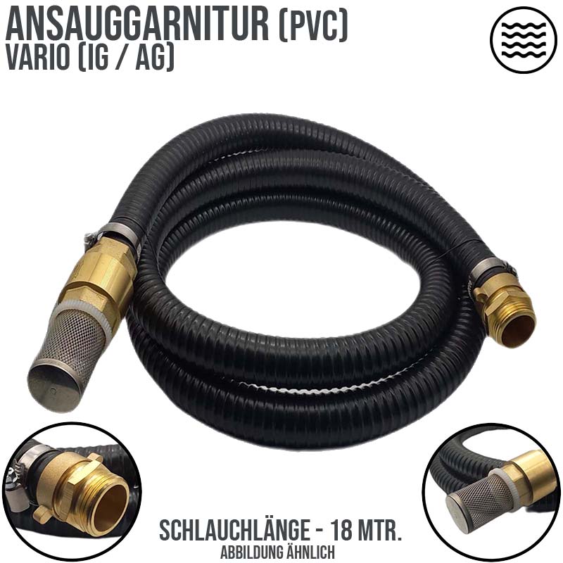 32 mm 1 1/4" Zoll Ansaug Saug Schlauch Pumpen Garnitur vario Anschluss schwarz - 18 m
