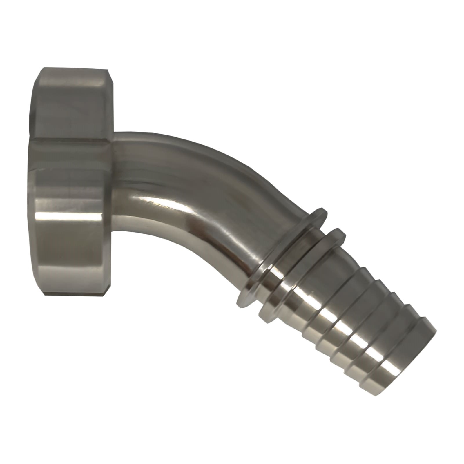 DN 80 Milchrohr Verschraubung DIN 11851 Mutterteil 45° Bogen Kegel Stutzen Sicherungsbund - Stutzen gerillt 75 mm - PN 25 bar