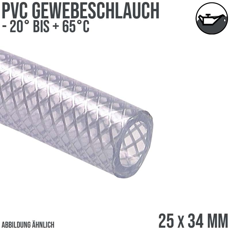 25 x 34 mm Gewebe Druck Öl Universal Wasser Luft Kompressor Schlauch klar PN 8 bar