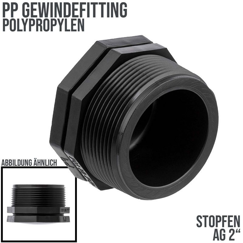 2" PP Gewinde Fitting End Stopen schwarz Außengewinde IG Polypropylen - PN 10 bar