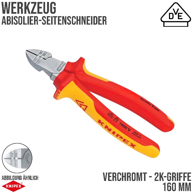 160 mm Abisolier Seiten Schneider Zange VDE verchromt 2K Griffe Knipex