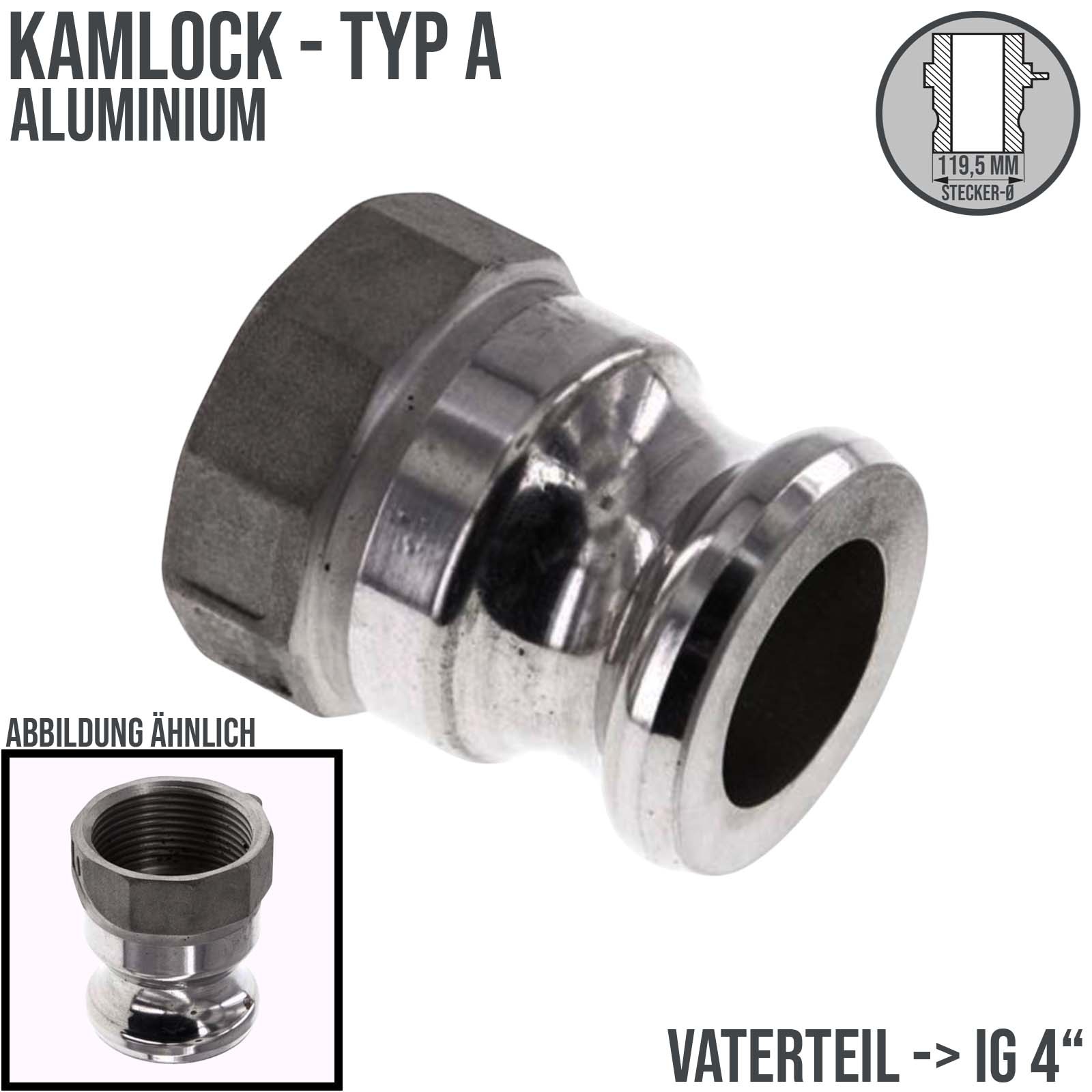Kamlock Typ A - Vaterteil Aluminium - 119,5 mm Stecker mit Innengewinde (IG) 4" Zoll DN 100 - PN 7 bar
