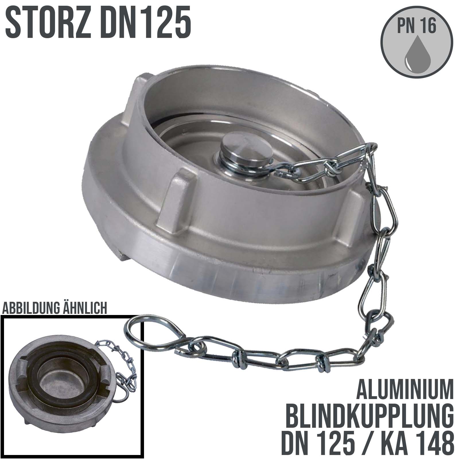 STORZ DN 125 KA 148 Blindkupplung mit Kette Saug Bau Feuerwehr Schlauch Aluminium - PN 16 bar