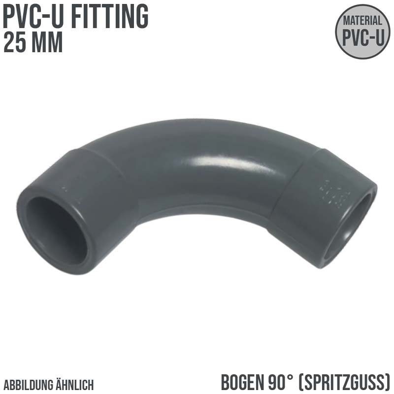 25 mm PVC Klebe Fitting Bogen Winkel 90° (Spritzguss) Muffe Verbinder - PN 16 bar
