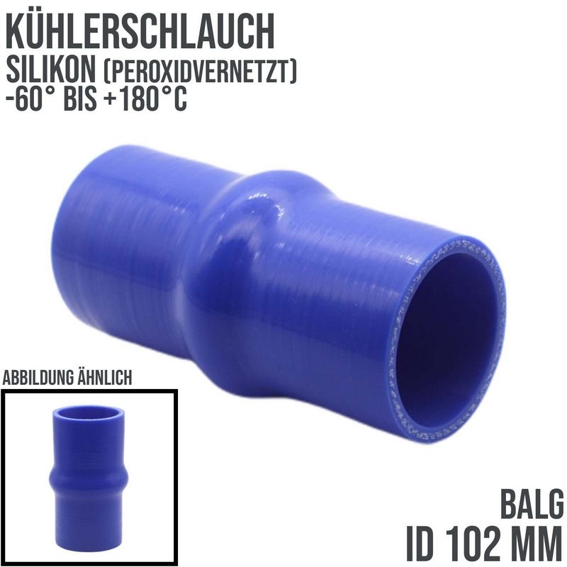102 mm ID Kühlerschlauch Balg Wulst Verbinder Silikon LLK Ladeluft Kühlmittel Schlauch blau PN 2,5 bar - 200 mm