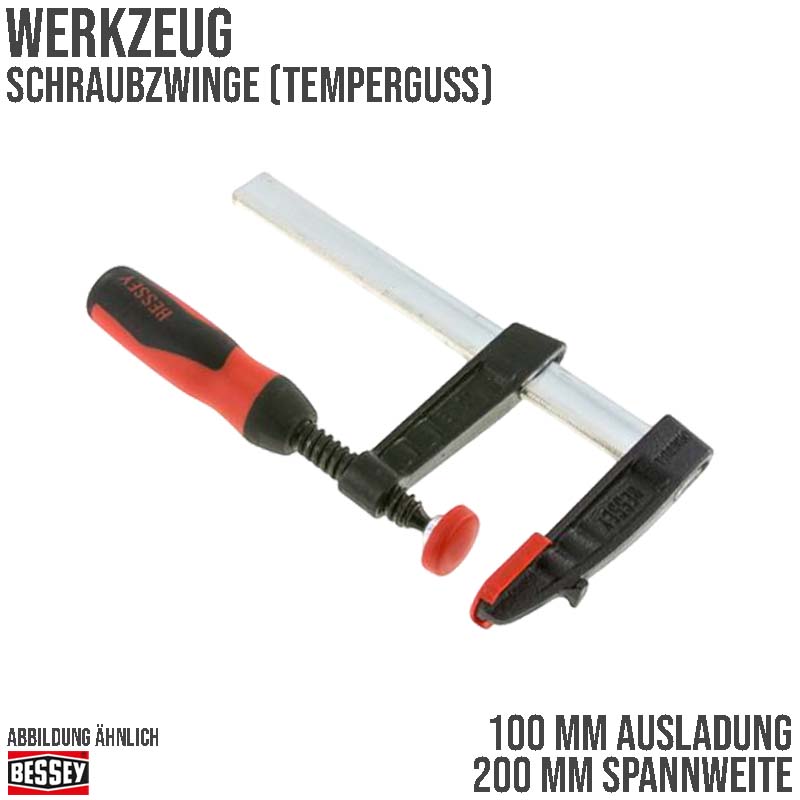 200 mm Spannweite Temperguss Schraubzwinge - 100 mm Ausladung Bessey
