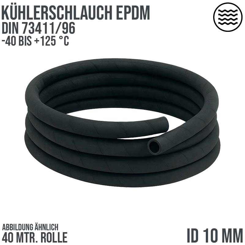 10 x 18 mm Kühler Heißwasser Druckluft Mittel Schlauch EPDM schwarz DIN 73411/96 - PN 6 bar - 40 m