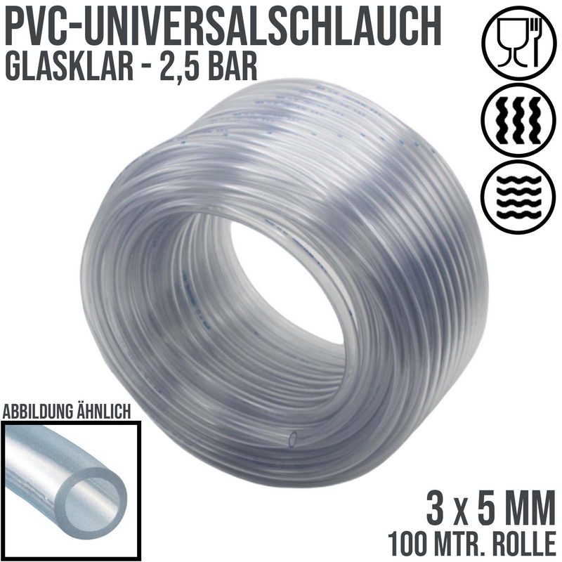 3 x 5 mm PVC Luft Filter Wasser Universal Labor Aquarium Terrarium Schlauch klar durchsichtig - PN 2,5 bar  - 100 m