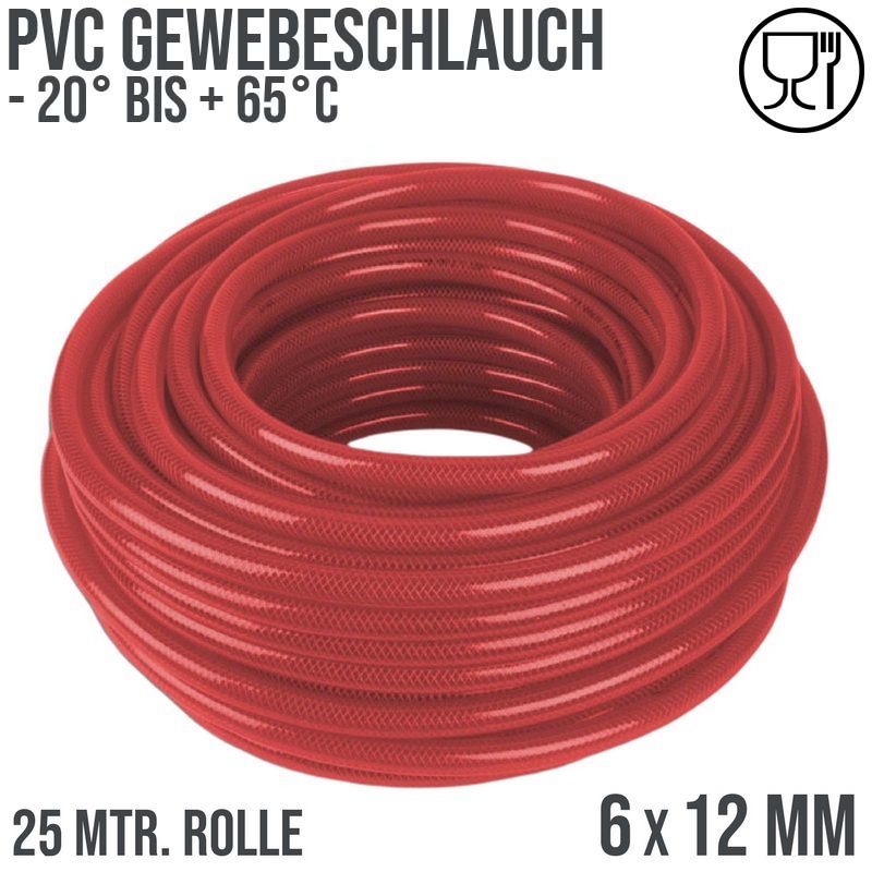 6 x 12 mm Gewebe Druckluft Universal Wasser Luft Kompressor Schlauch rot PN 25 bar - 25 m