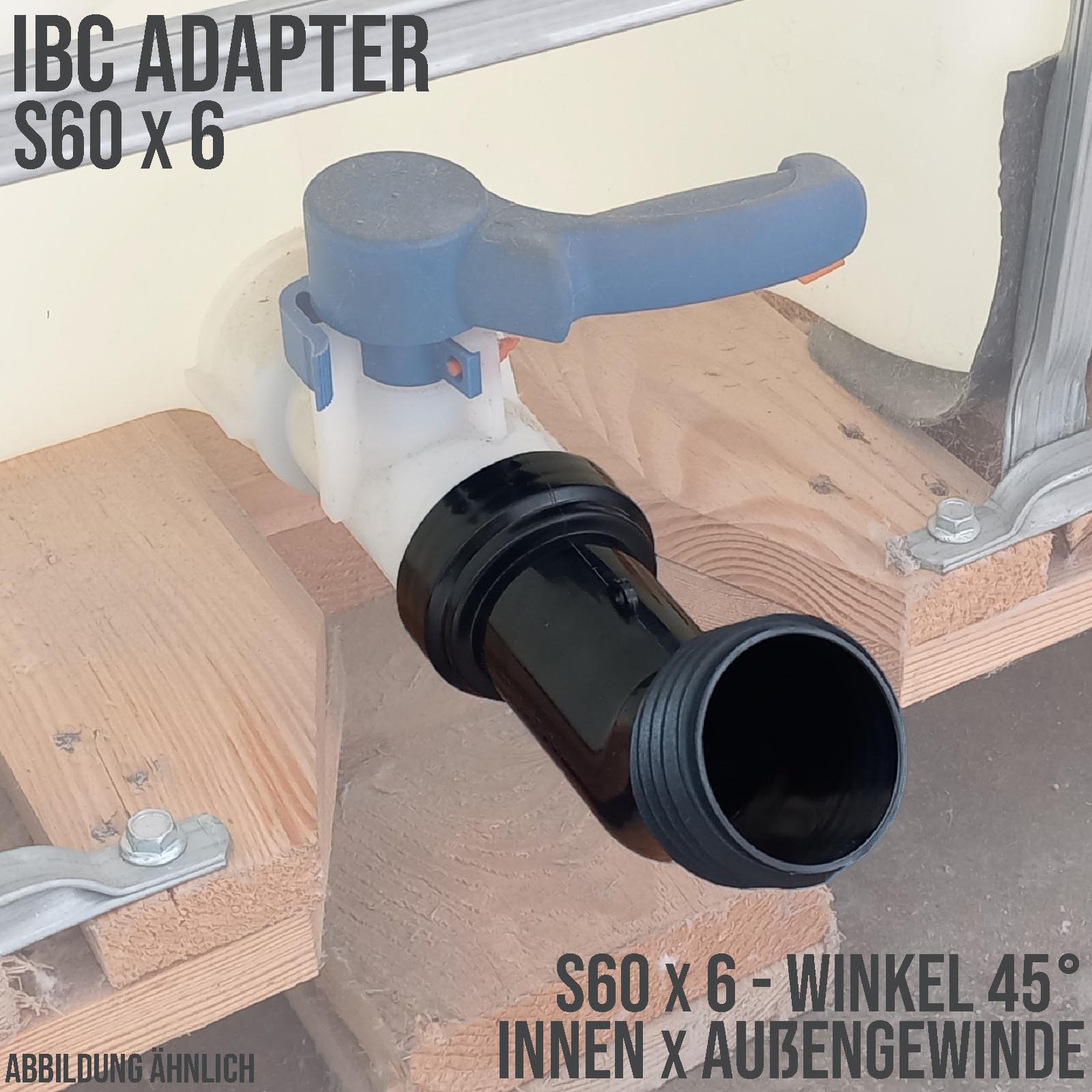 S60 x 6 Winkel 45° IBC Adapter mit Außengewinde AG S60x6 Container Fass Tank Zubehör PN10 bar