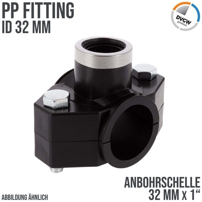 32 mm x 1" PP PE Anbohr Abzweig Schelle Klemmschale x Innengewinde DVGW [PN16]