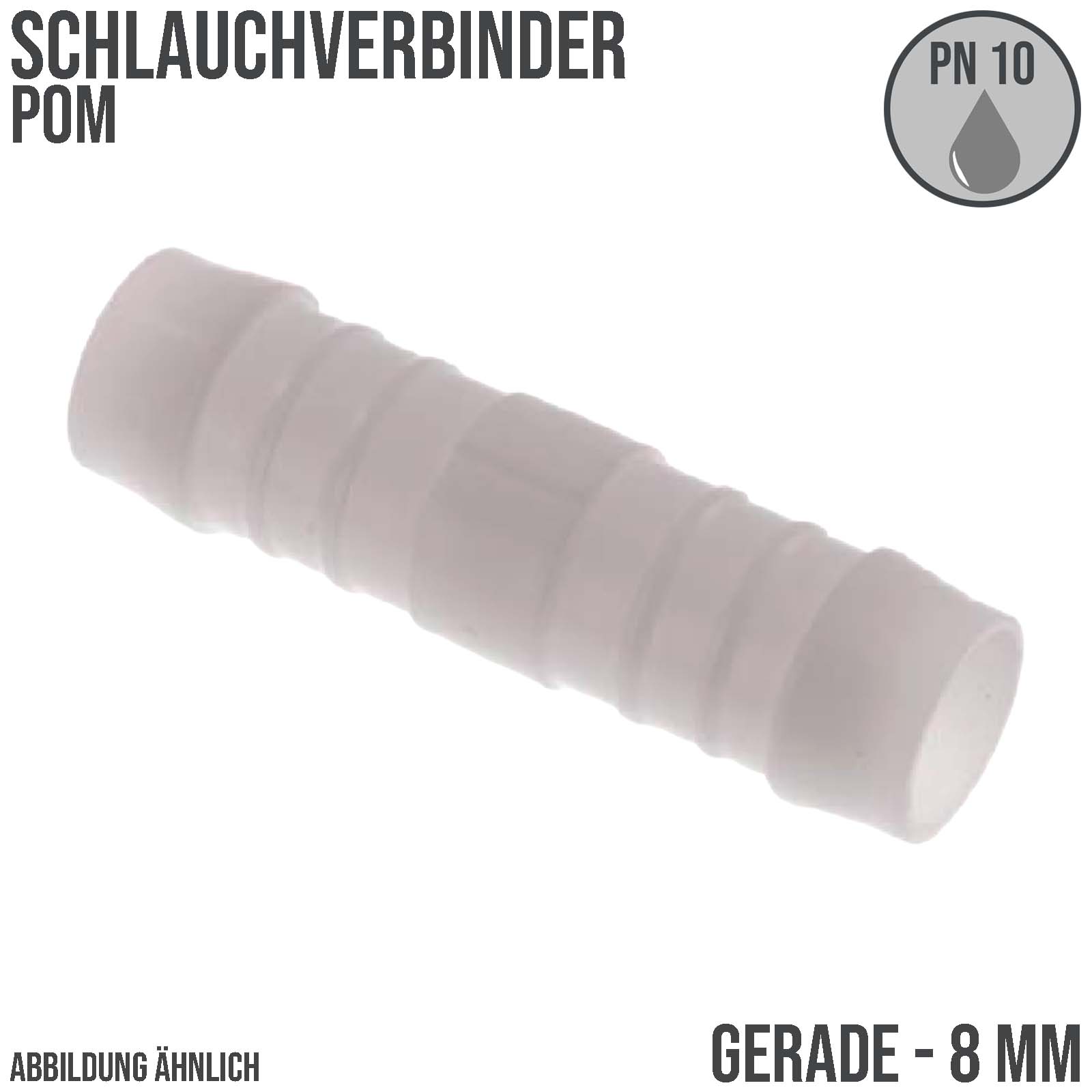8 mm POM Schlauch Verbinder Stutzen Tülle Kupplung Fitting weiss PN 10 bar