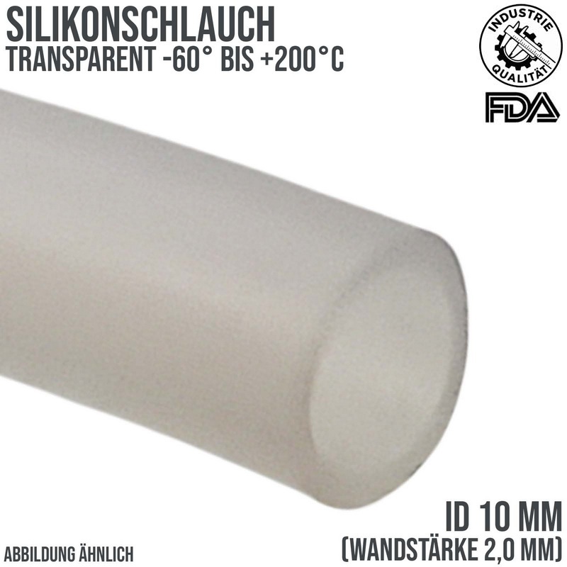 10 x 14 mm Silikon Silicon Industrie Schlauch transparent talkumiert Lebensmittel FDA