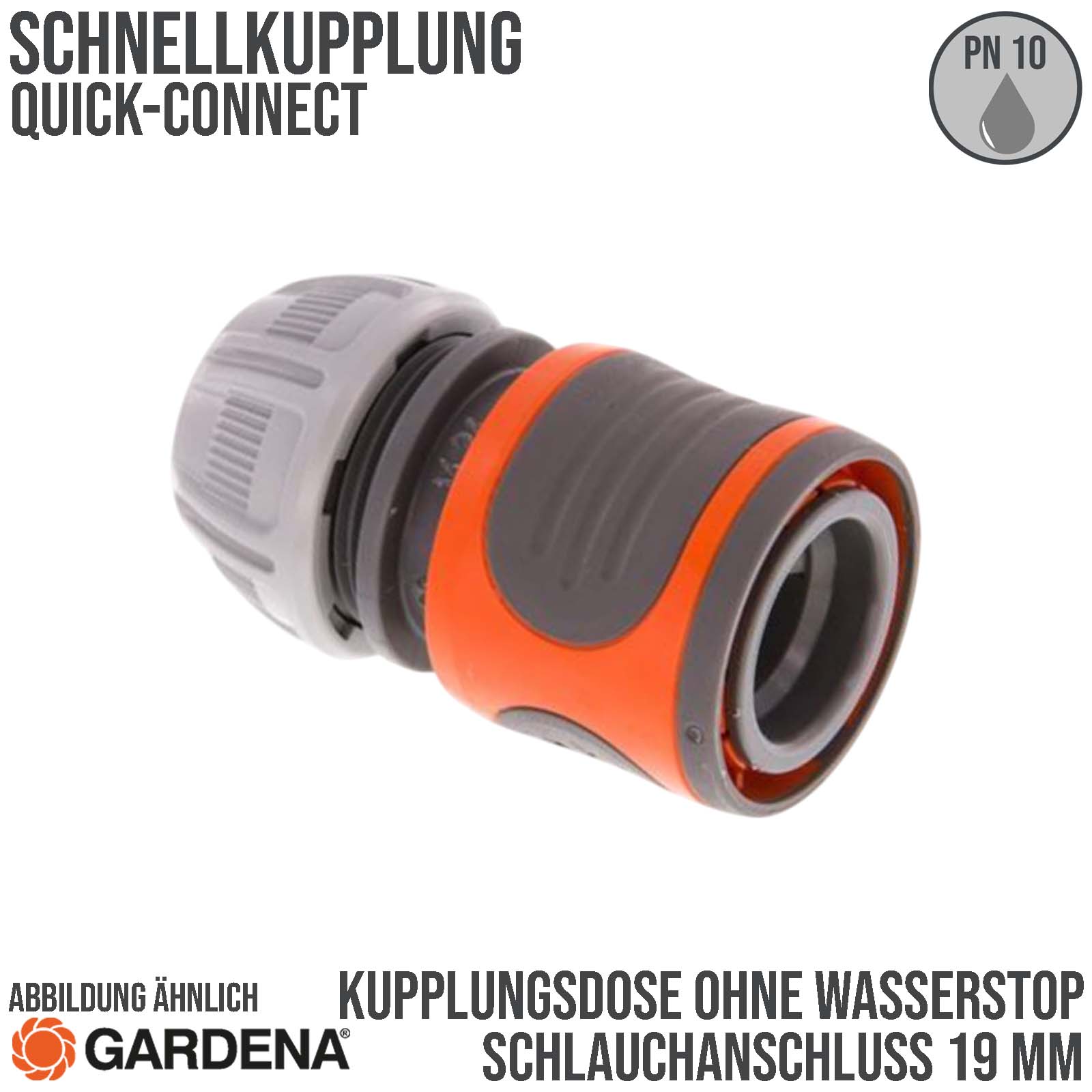 19 mm GARDENA Schlauch Stück Kupplung Click-System Quick Connect ohne Wasser-Stop - PN 10 bar