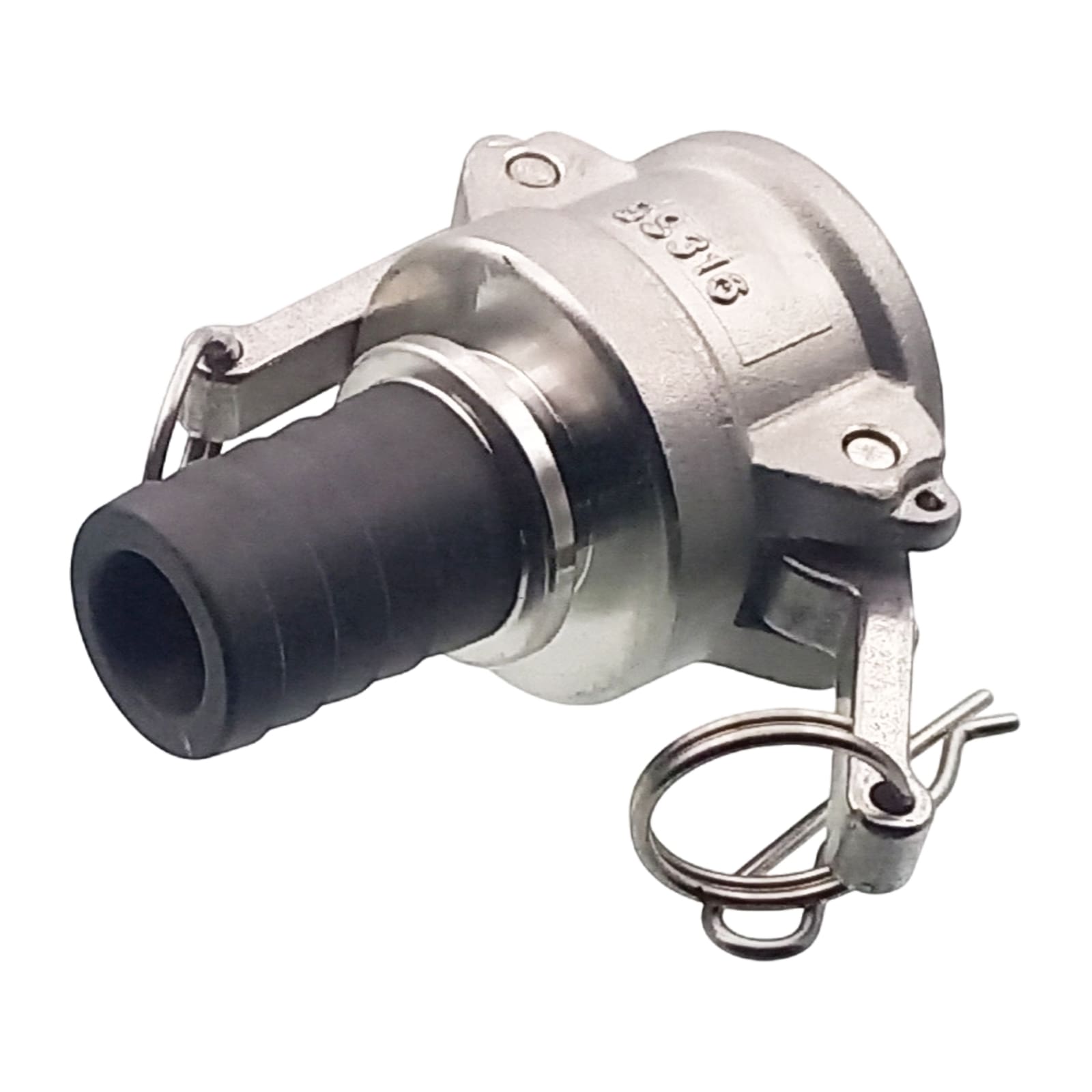 Kamlock Typ C - Mutterteil (91,5 mm) Edelstahl V2A (AISI 316) -> gerillter Stutzen DN 75 mm PFA beschichtet - PN 25 bar