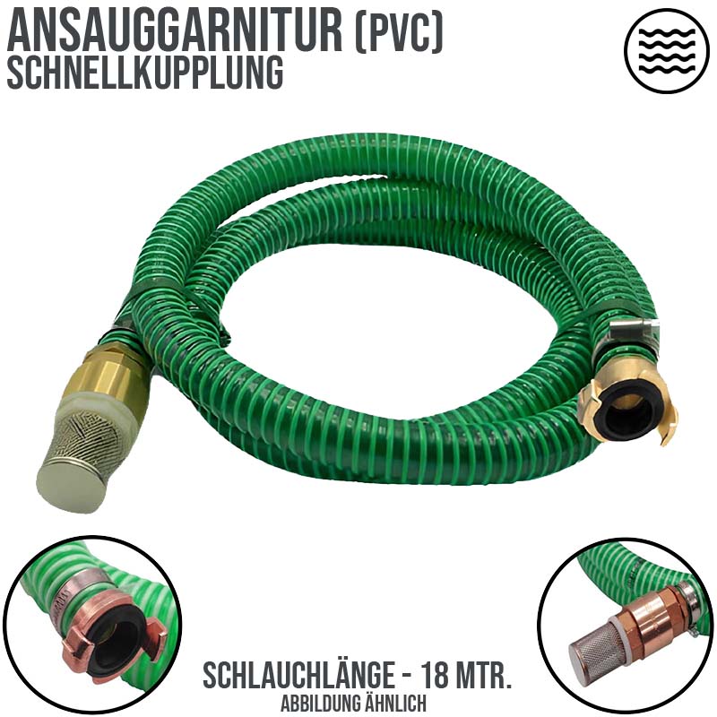 19 mm 3/4" Zoll Ansaug Saug Schlauch Pumpen Garnitur Schnellkupplung grün - 18 m