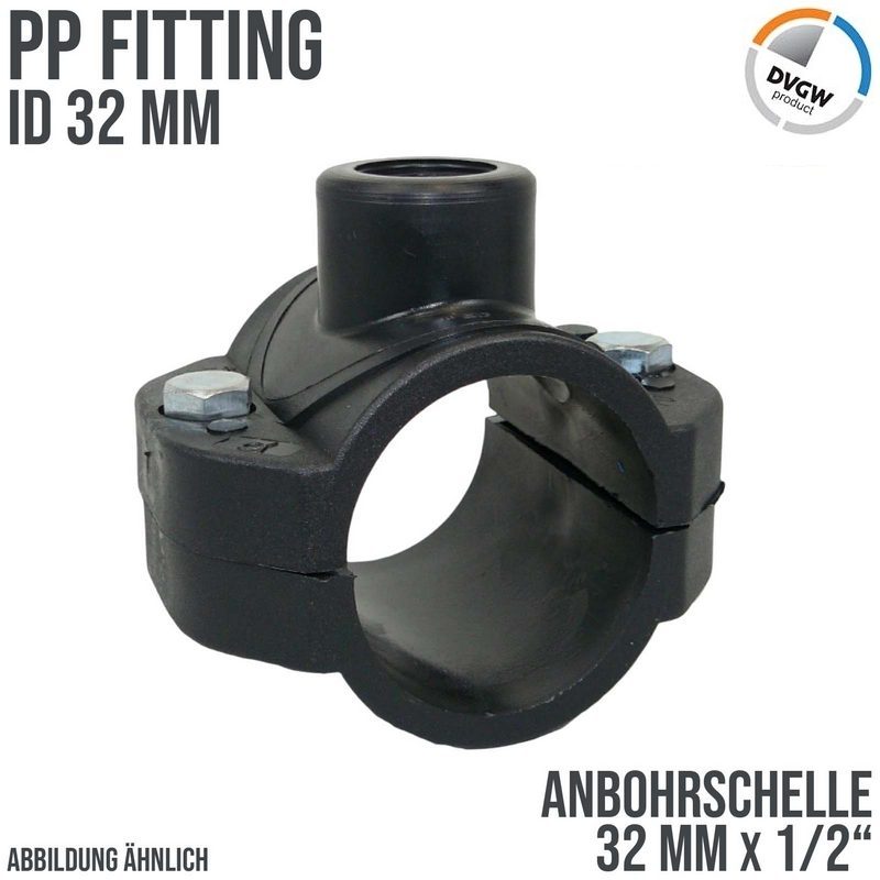 32 mm x 1/2" PP PE Anbohr Abzweig Schelle Klemmschale x Innengewinde DVGW [PN16]