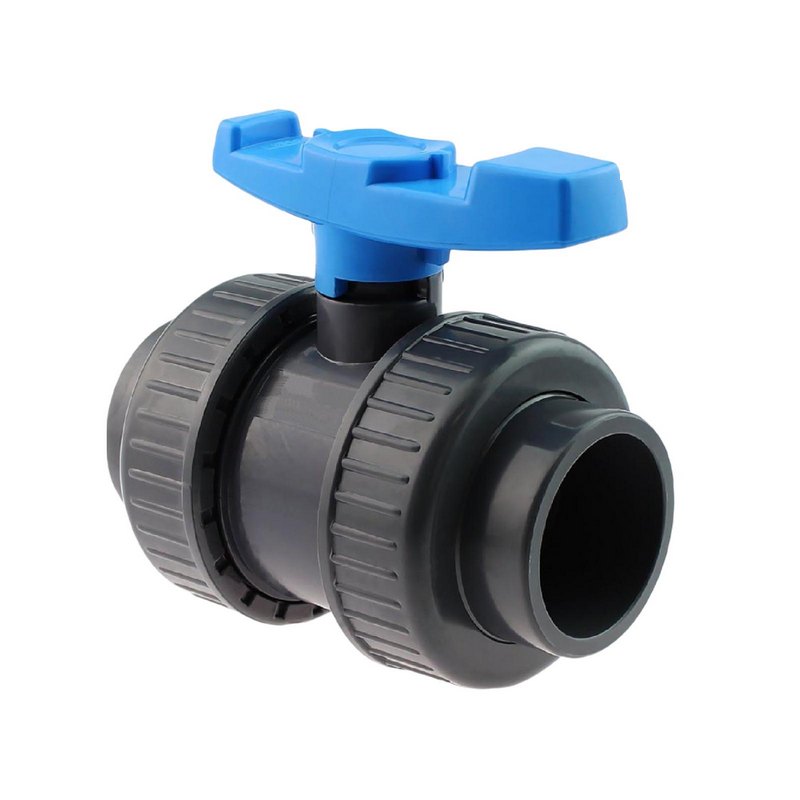 20 mm PVC Kugel Absperr Hahn Ventil beidseitige Klebemuffe Fitting PN 16 bar - blauer Griff