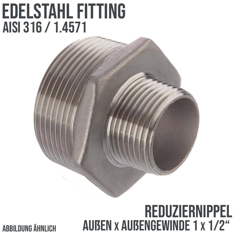1" Edelstahl Fitting V4A AISI 316 Nr. 245 - Reduktionsnippel Außen x Außengewinde AG - 1" x 1/2" - PN 16 bar