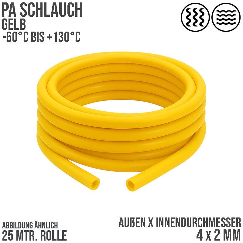 4 x 2 mm Polyamid PA Pneumatik Schlauch gelb - PN 44 bar - 25 m