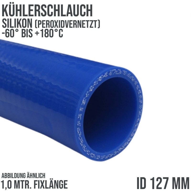 127 x 137 mm Kühler Silikon LLK Ladeluft Kühlmittel Schlauch blau PN 4,0 bar - Fixlänge 1 m