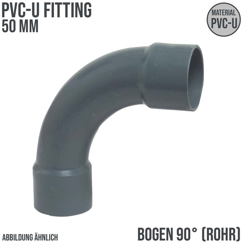 50 mm PVC Klebe Fitting Bogen Winkel 90° (Rohr) Muffe Verbinder - PN 10 bar