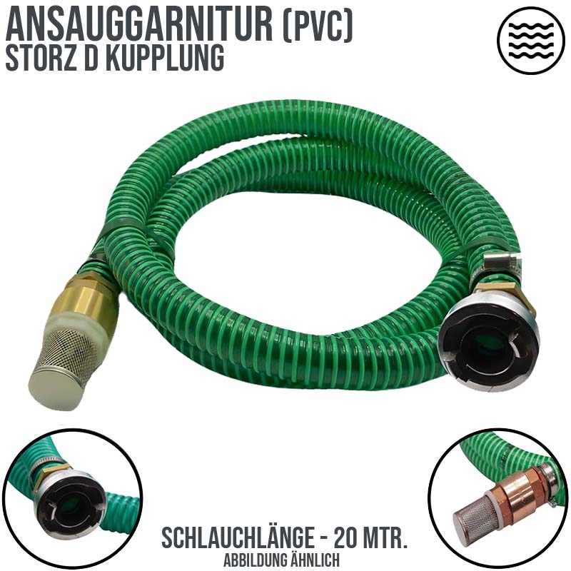 25 mm 1" Zoll Ansaug Saug Schlauch Pumpen Garnitur STORZ D Kupplung grün - 20 m