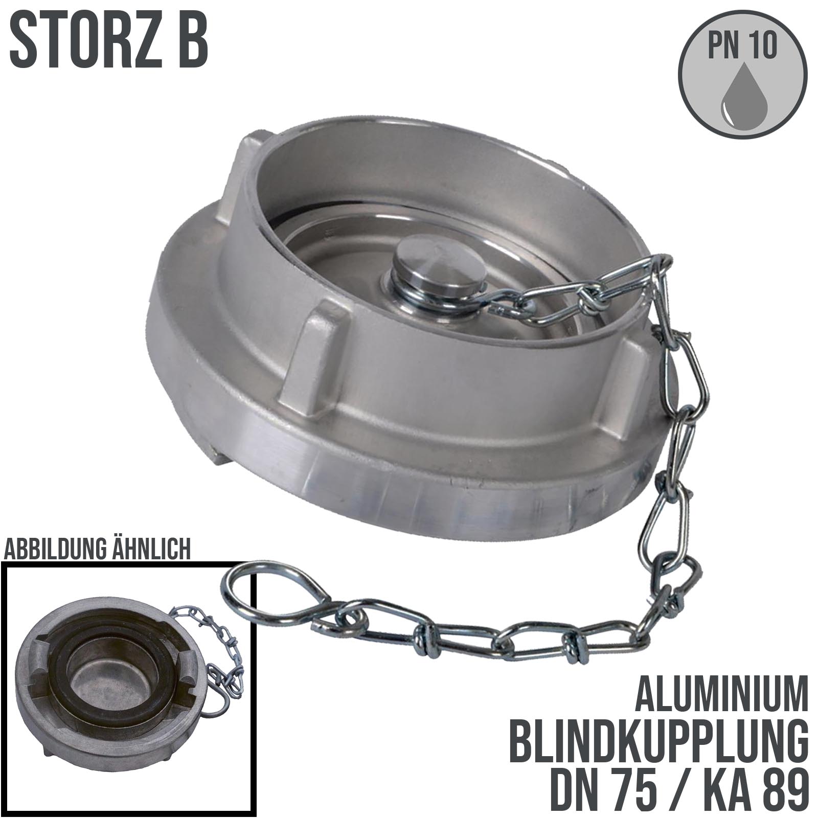 STORZ B DN75 KA89 Blindkupplung mit Kette Saug Bau Feuerwehr Schlauch PN 10 bar