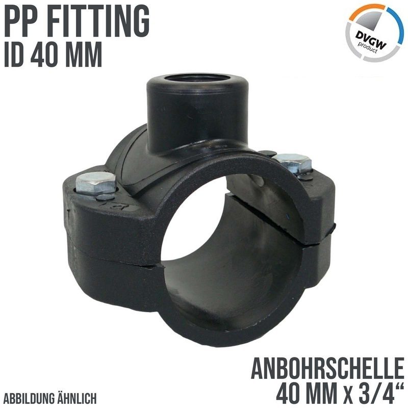 40 mm x 3/4" PP PE Anbohr Abzweig Schelle Klemmschale x Innengewinde DVGW [PN16]