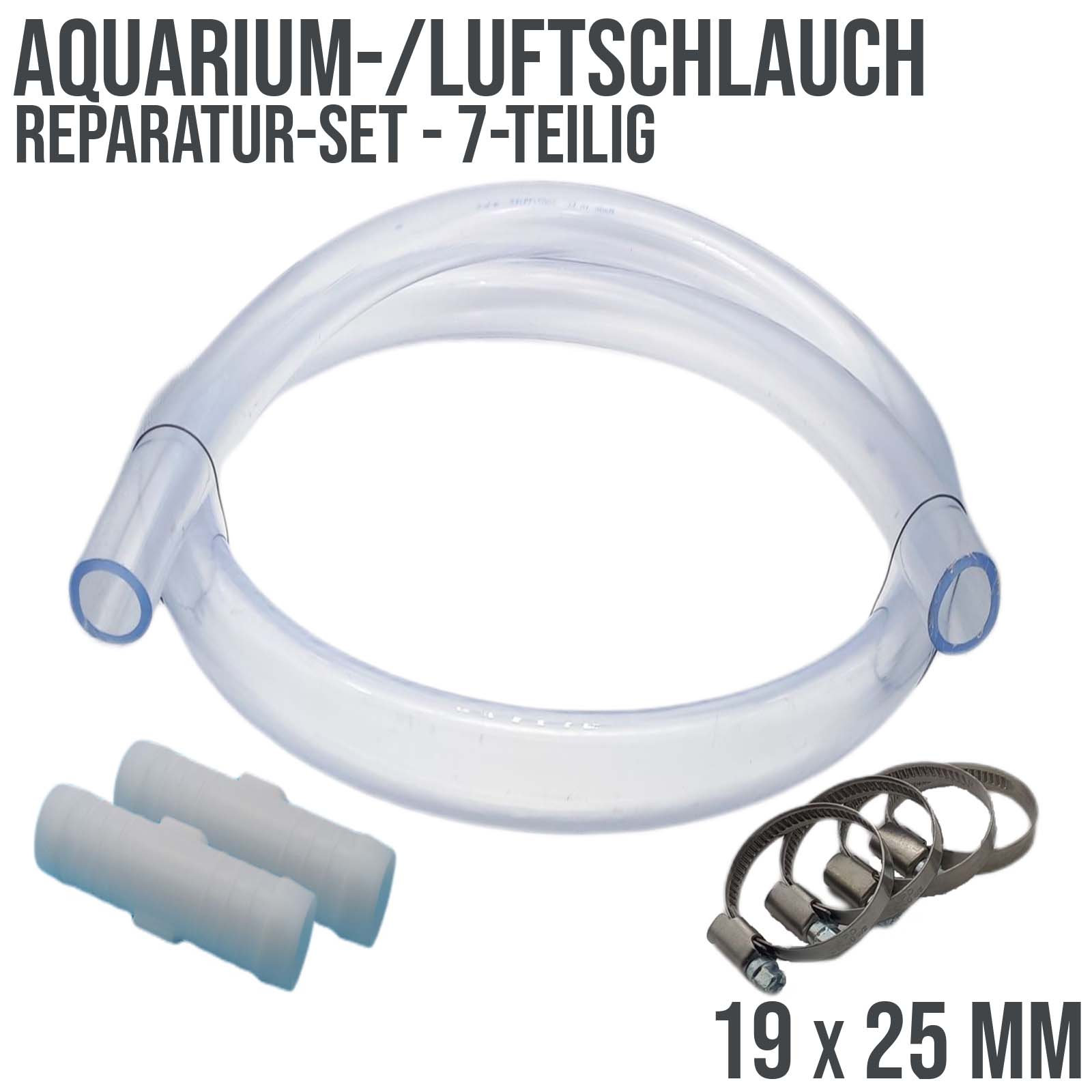 Schlauch Reparatur Set PVC Luft- / Auariumschlauch transparent Verlängerung 19 x 25 mm - 7-teilig