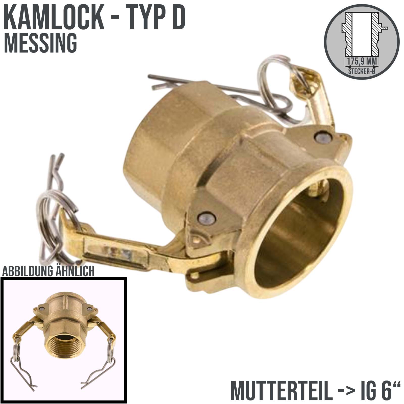 Kamlock Typ D - Mutterteil Messing MS mit Innengewinde (IG) für Stecker 179,9 mm - 6" Zoll DN125 - PN 5 bar