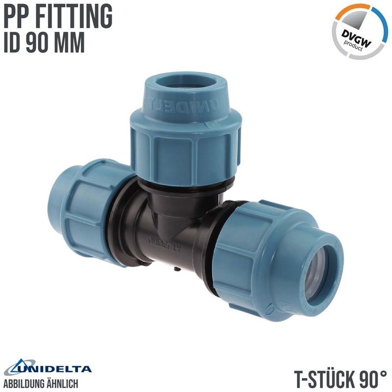 90 mm PE PP Fitting Klemm Verbinder Verschraubung Muffe Rohr Winkel 90° DVGW - Unidelta