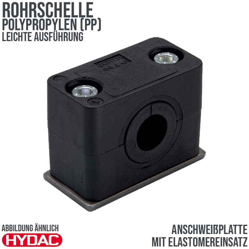 14 mm Rohrschelle Polypropylen PP leichte Baureihe Anschweißplatte Elastomereinsatz