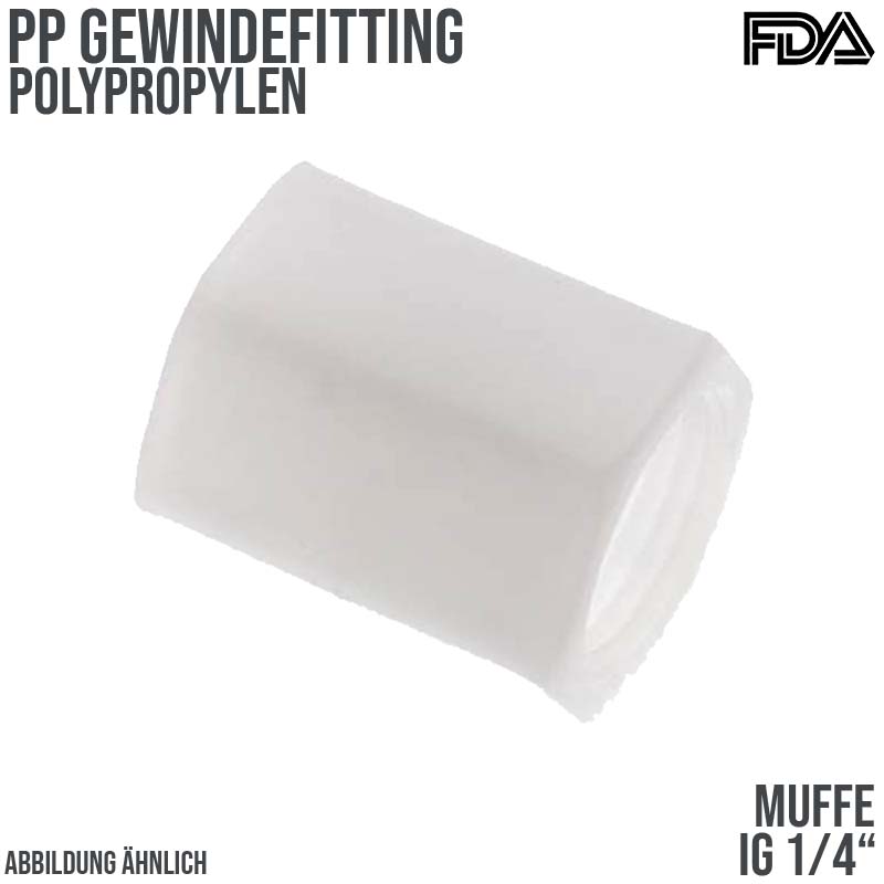 1/4" PP Gewinde Fitting FDA Muffe 2-fach Innengewinde Verbinder weiß - PN 10 bar