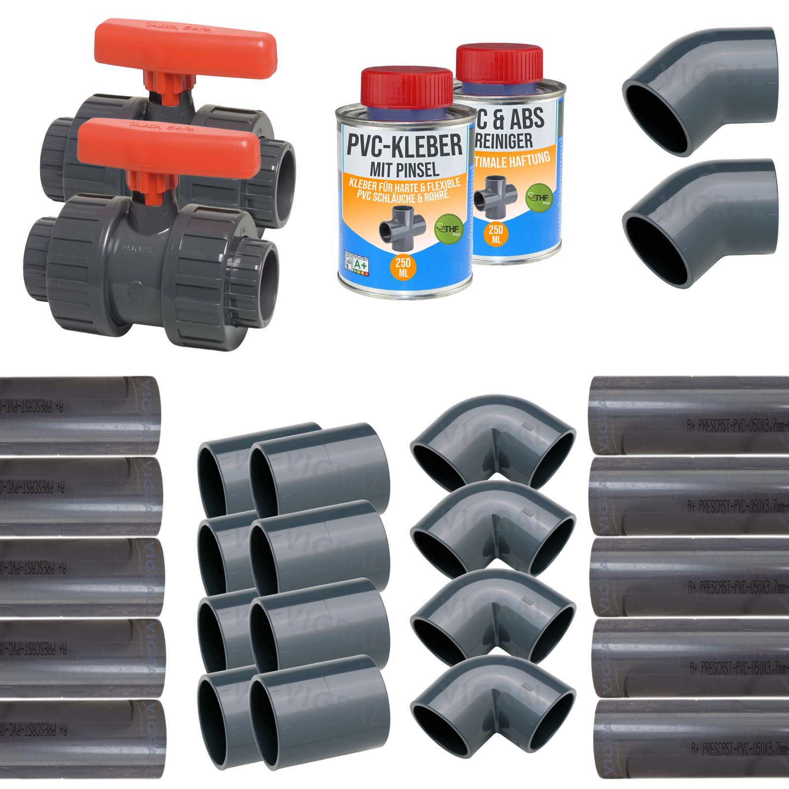 63 mm PVC Klebe Fittings Verrohrungspaket Pool Schwimmbad Schlauch Rohr FEST 10 m - rot