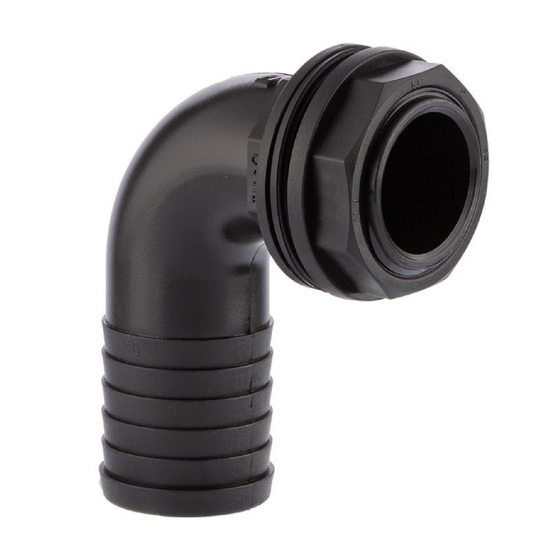 1 1/2" x 38 mm Tank Regentonne Durchführung Außengewinde x 90° Winkel Schlauch Tülle - PN 6 bar