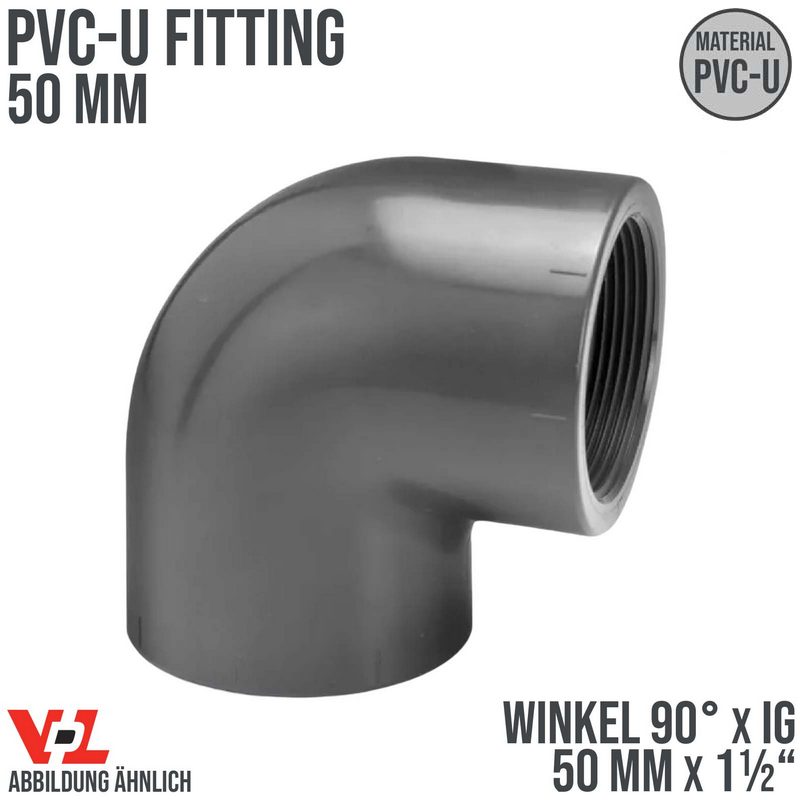 50 mm VDL PVC Klebe Fitting Winkel 90° Innengewinde IG 50 mm x 1 1/2" - PN 10 bar