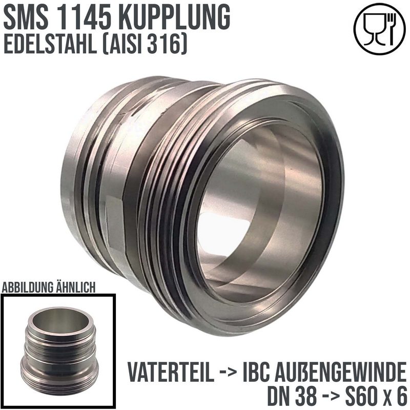 DN 38 SMS Kupplung 1145 Übergang Adapter Vaterteil Außengewinde -> IBC S60 x 6 Außengewinde - PN 16 bar
