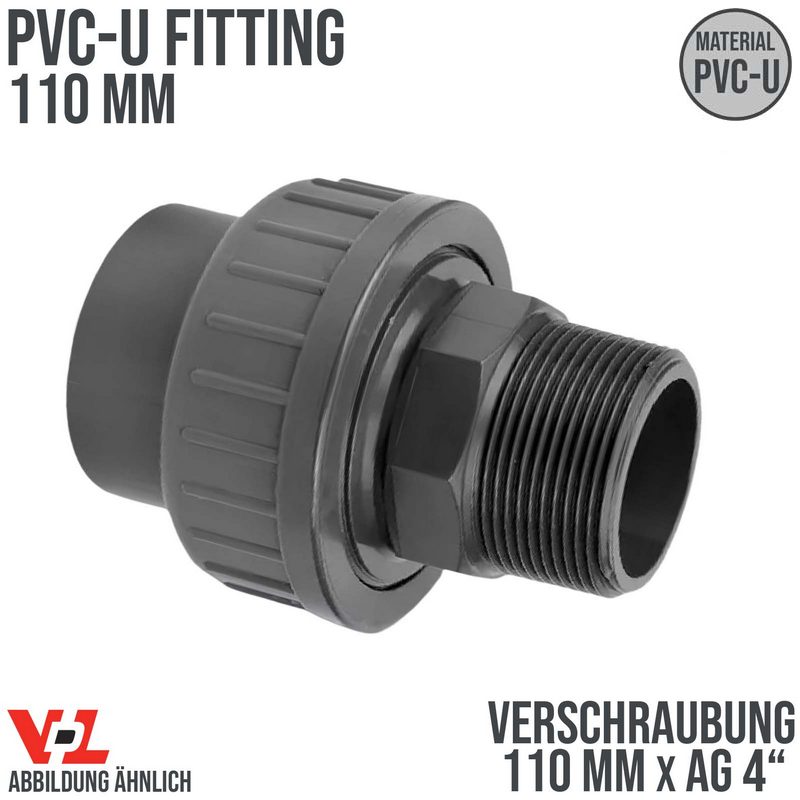 110 mm VDL PVC Klebe Fitting Verschraubung Außengewinde AG 110 mm x 4" - PN 10 bar