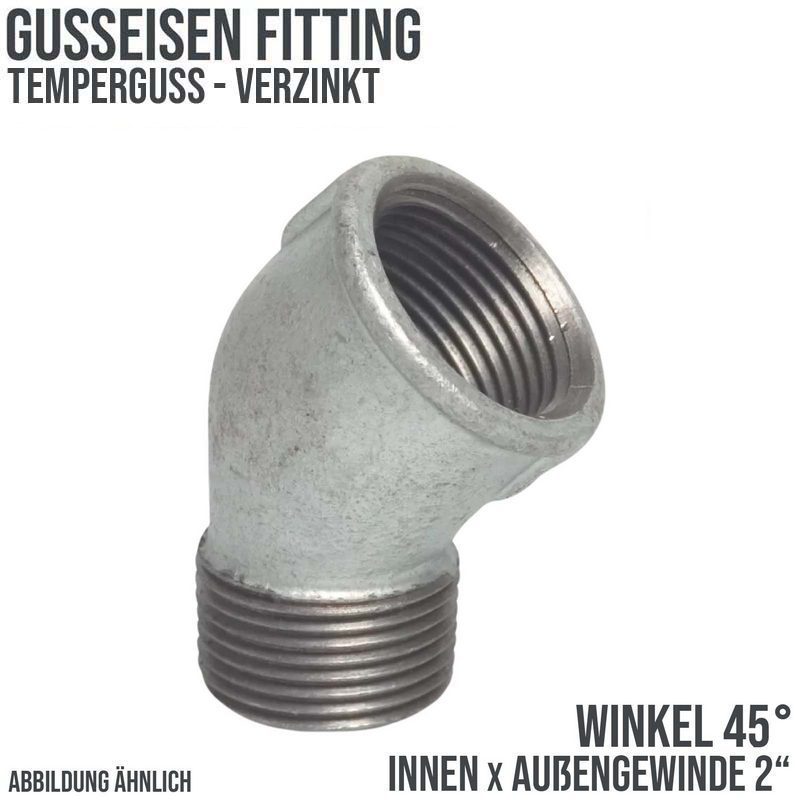 2" Gusseisen Temperguss Fitting Nr. 121 Winkel 45° Innen x Außengewinde IG x AG DVGW PN 25 bar
