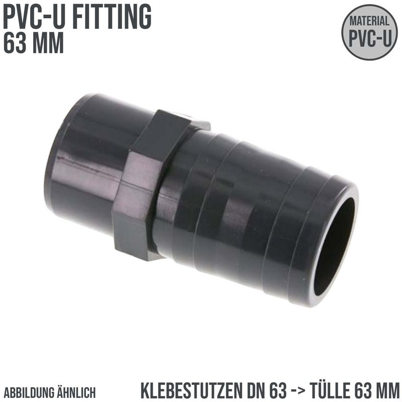 63 mm PVC Klebefitting Schlauch Klebe Tülle Stutzen Verbinder Pool Teich DN63 -> 60 mm - PN 10 bar
