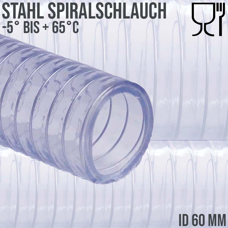60 mm Saug Ansaug Druck Abwasser Pumpen Schlauch Stahlspirale transparent PN 6 bar