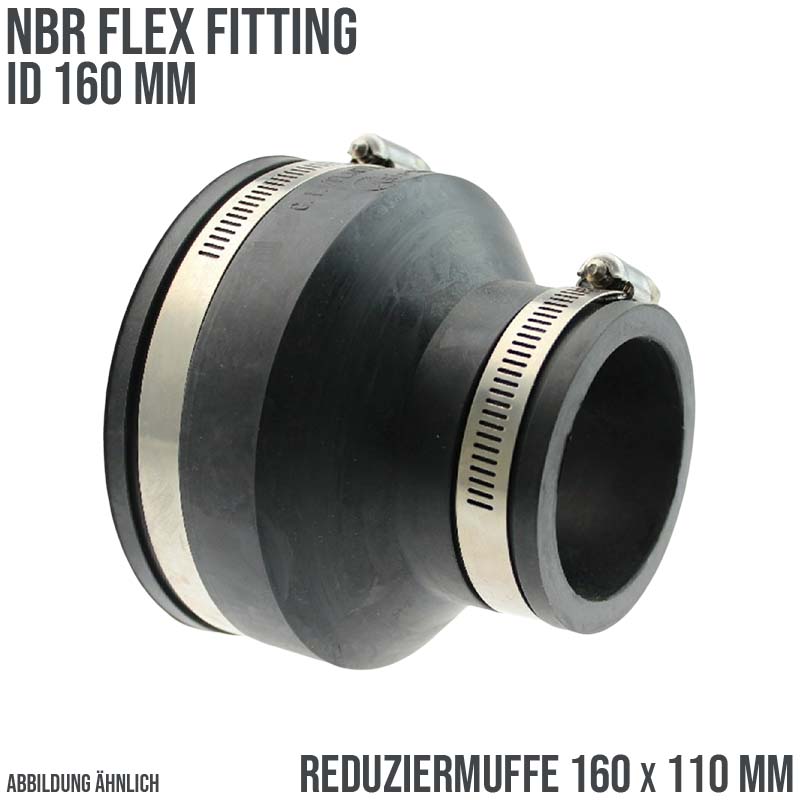 160 mm NBR Flex Fitting Reduziermuffe 160 x 110 mm Verbinder Reparatur (Klemmbereich 148-164 -> 98-112 mm)