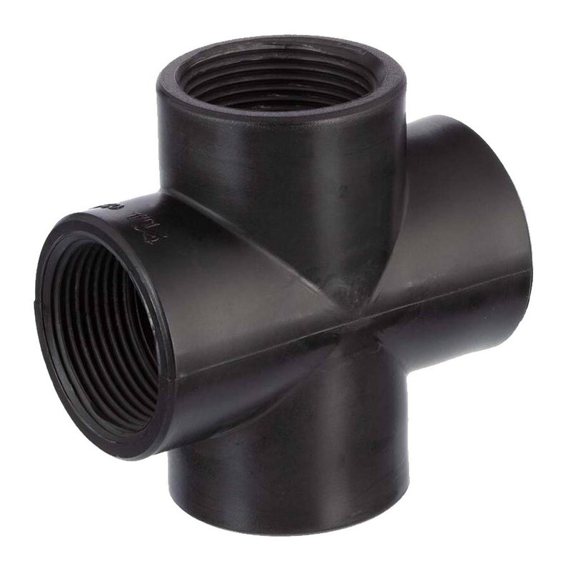 1 1/2 " PP Gewinde Fitting Kreuz schwarz Innen x Innengewinde IG Polypropylen - PN 10 bar