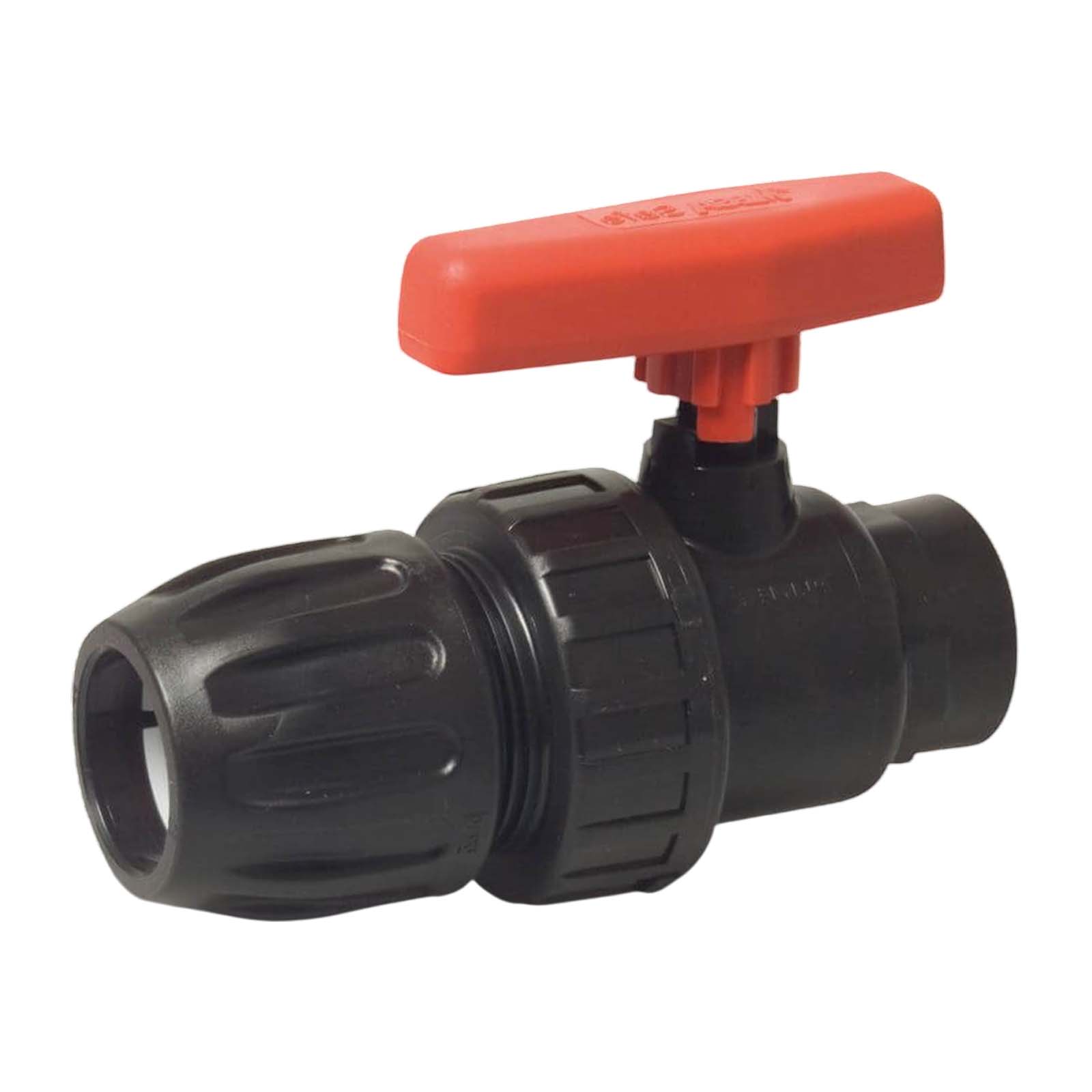 20 mm PE PP Kugelhahn Klemm Muffe Kupplung Innengewinde IG schwarz/rot - PN 10 bar