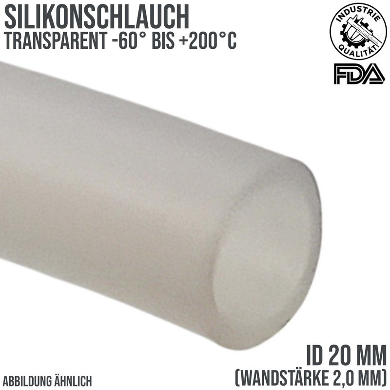 20 x 24 mm Silikon Silicon Industrie Schlauch transparent talkumiert Lebensmittel FDA