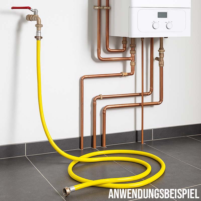 30 m Heizungs Füll Wasser Heizkörper Radiator Sanitär Schlauch gelb - 3/4" Gerade/Winkel Anschluss - PN 8 bar