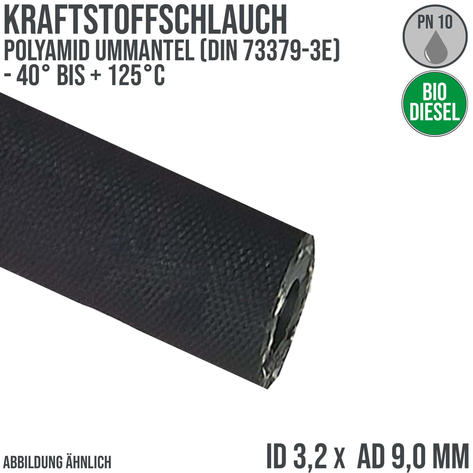 3,2 x 9 mm Kraftstoff Benzin Öl Bio Raps RME Schlauch schwarz DIN 73379 - PN 10 bar - 20m