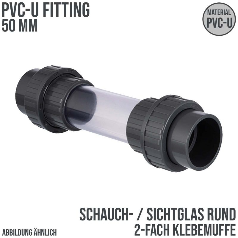50 mm PVC Sicht Schau Glas rund 2-fach Klebe Muffe PN 16 bar